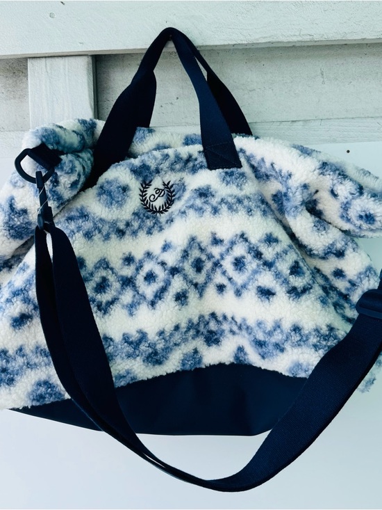 Victoria's Secret Handbags - Plush Patterned Tote Bag with Shoulder Strap - Navy & Cream
